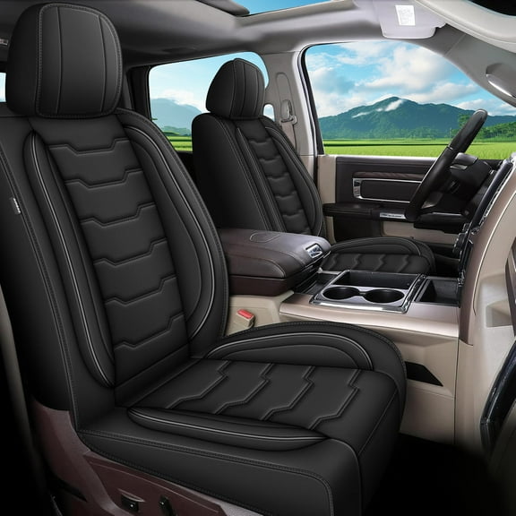 LAONNVIR Seat Covers Fit for Dodge RAM 2002-2026 5-Seats PU Leather Car Seat Covers for RAM 1500 2500 3500 Truck Pickup Crew Quad Cab with Split Bench