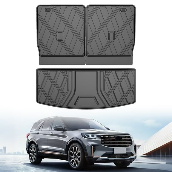 LAONNVIR Trunk Mat with Backrest Mat For Ford Explorer 2020-2025 6&7 Seat Custom Fit All Weather Trunk Mat Upgraded TPE Cargo Mat Backrest Mat