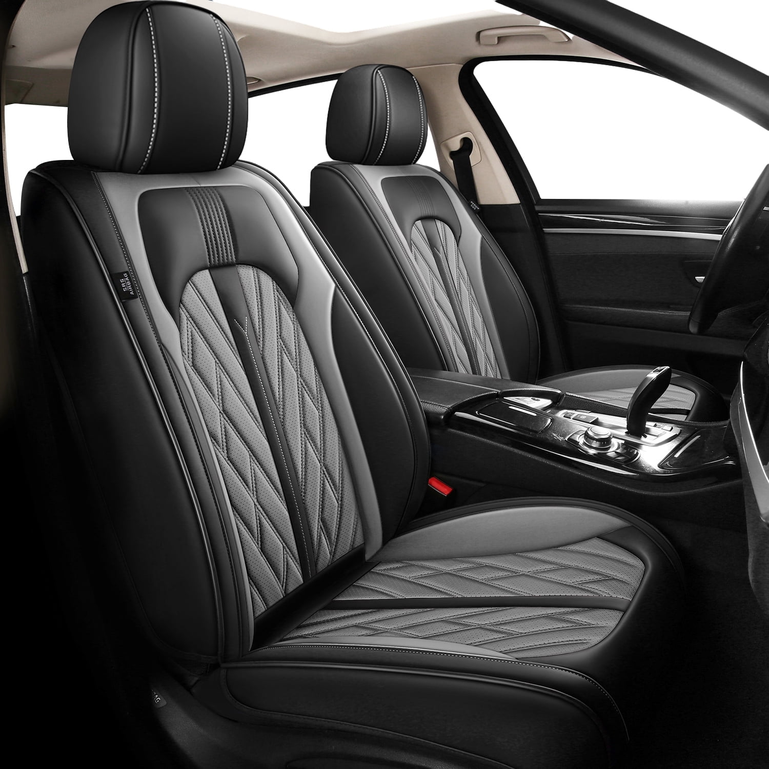 LAONNVIR Car Seat Cover for 2009-2025 Ford F-150 Auto Interior Accessories,Waterproof Leather Vehical Car Seat Cushions Cover Black&Grey,Front Seat