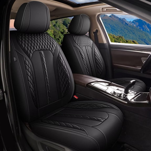 LAONNVIR Two Front Car Seat Covers Fit for Toyota Prius V 2012-2017 Leather Automotive Seat Covers Waterproof Seat Cushion Protector Compatible Airbag Black,Front Set(2 Seats)
