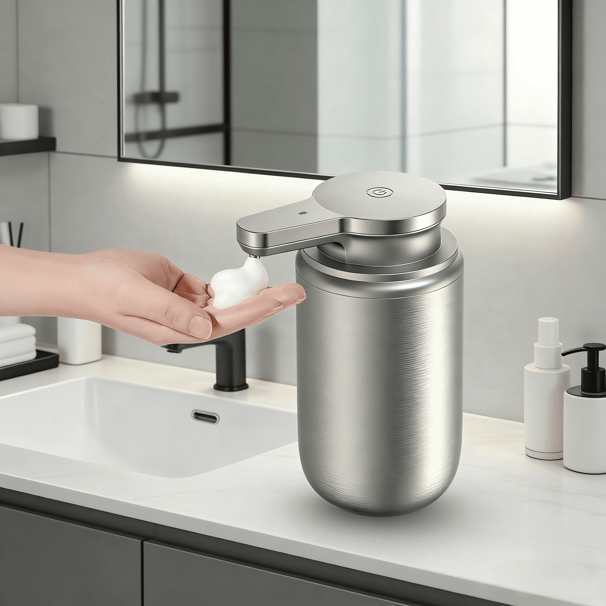 LAOPAO Automatic Soap Dispenser Touchless, Stainless Steel Rechargeable Foaming Soap Dispenser for Kitchen & Bathroom, Hands-Free Automatic Foaming Soap Dispenser, Xmas Gift, 10oz