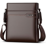 LAORENTOU Genuine Leather Crossbody Shoulder Bag for Men, Business Messenger Bag, Brown