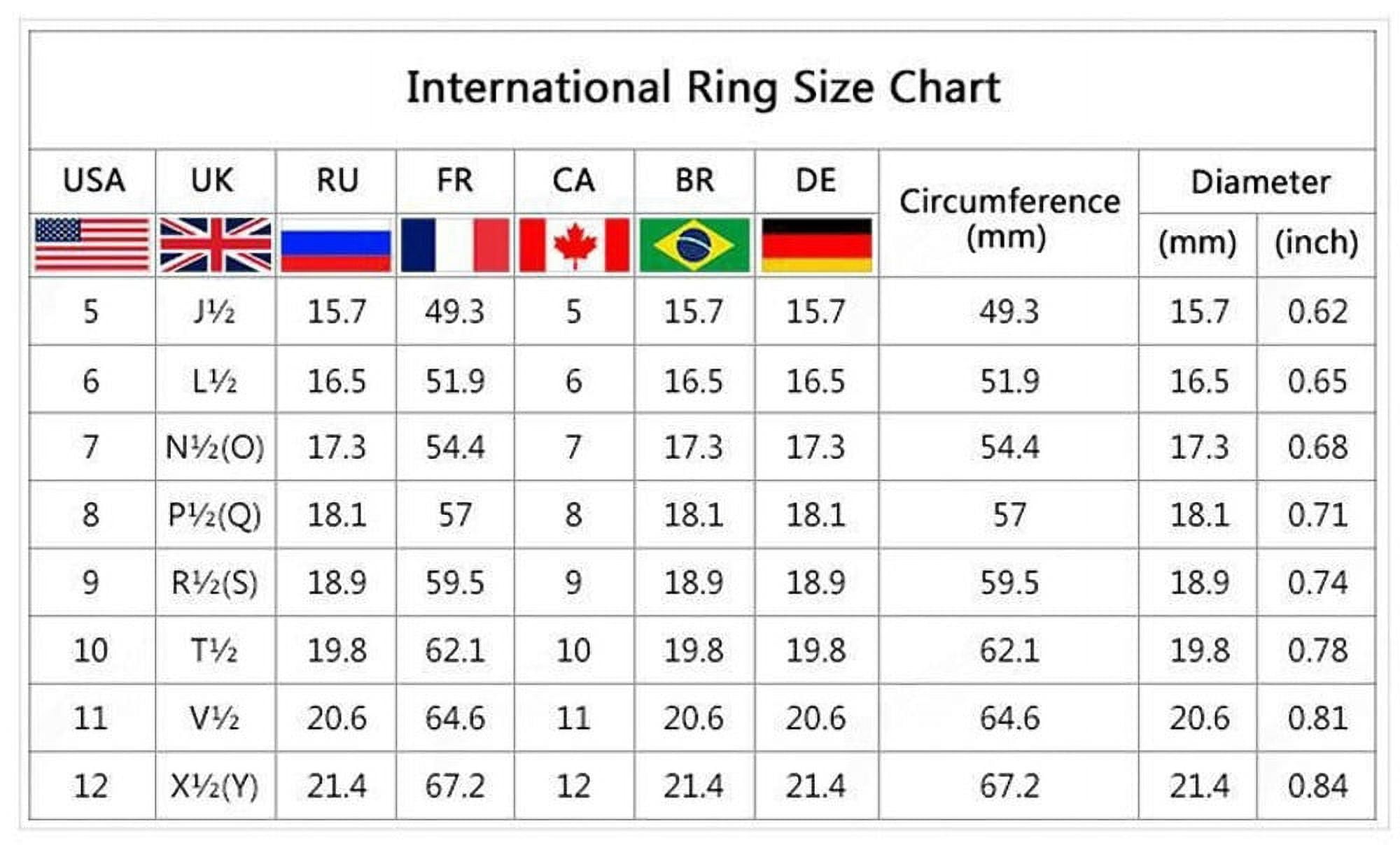 LAOSR Savings International Ring Size Chart Accurate Conversion Table