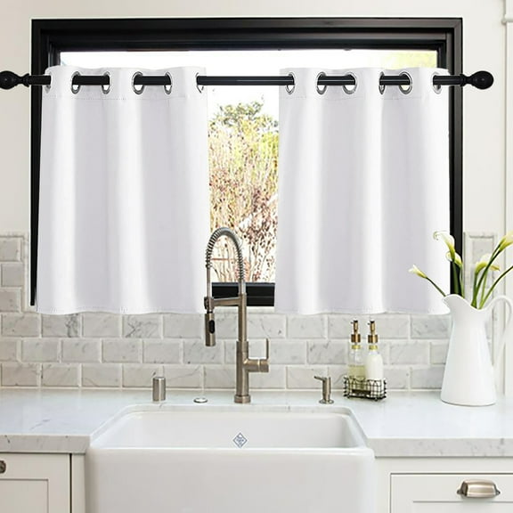 LAPA Life Contemporary White Solid Print Blackout Kitchen Curtains, 33 x 36 in (2 Panels)