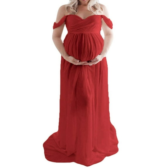 LAPA Maternity V Neck Off The Shoulder Open Split Gown Maxi Photography Dress
