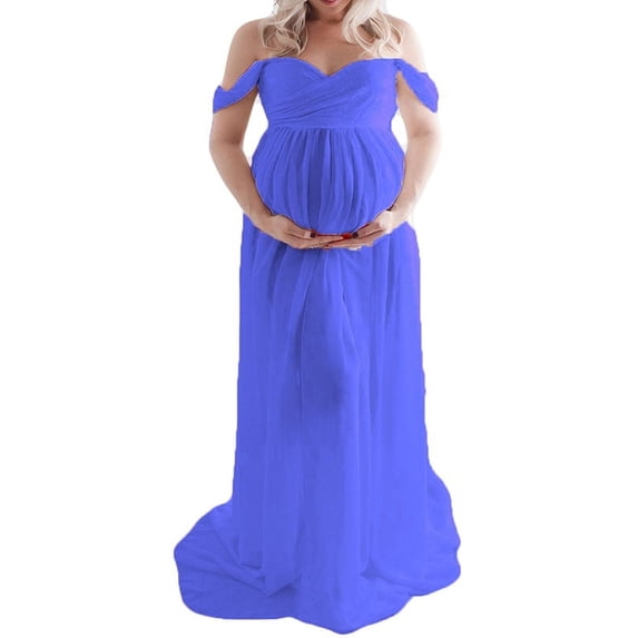 LAPA Maternity V Neck Off The Shoulder Open Split Gown Maxi Photography Dress
