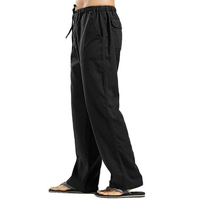 LAPA Men's Drawstring Elastic Waist Pockets Solid Color Casual Linen ...