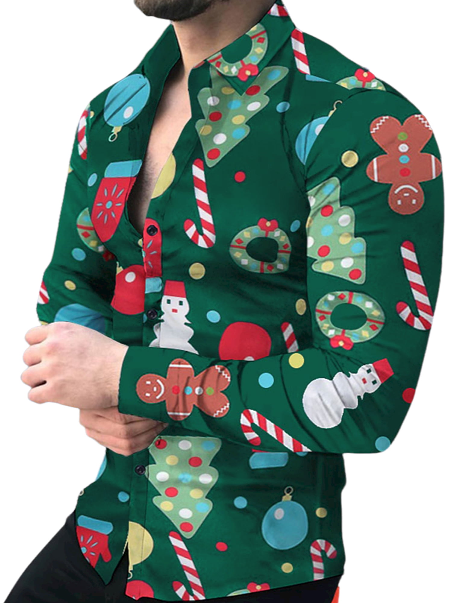 LAPA Mens Long Sleeve Button Down Christmas Shirts Tops