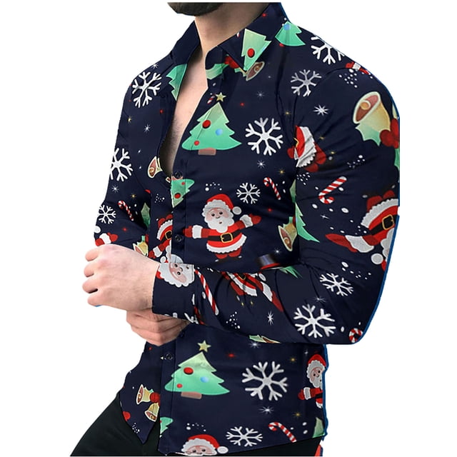 LAPA Mens Long Sleeve Button Down Christmas Shirts Tops