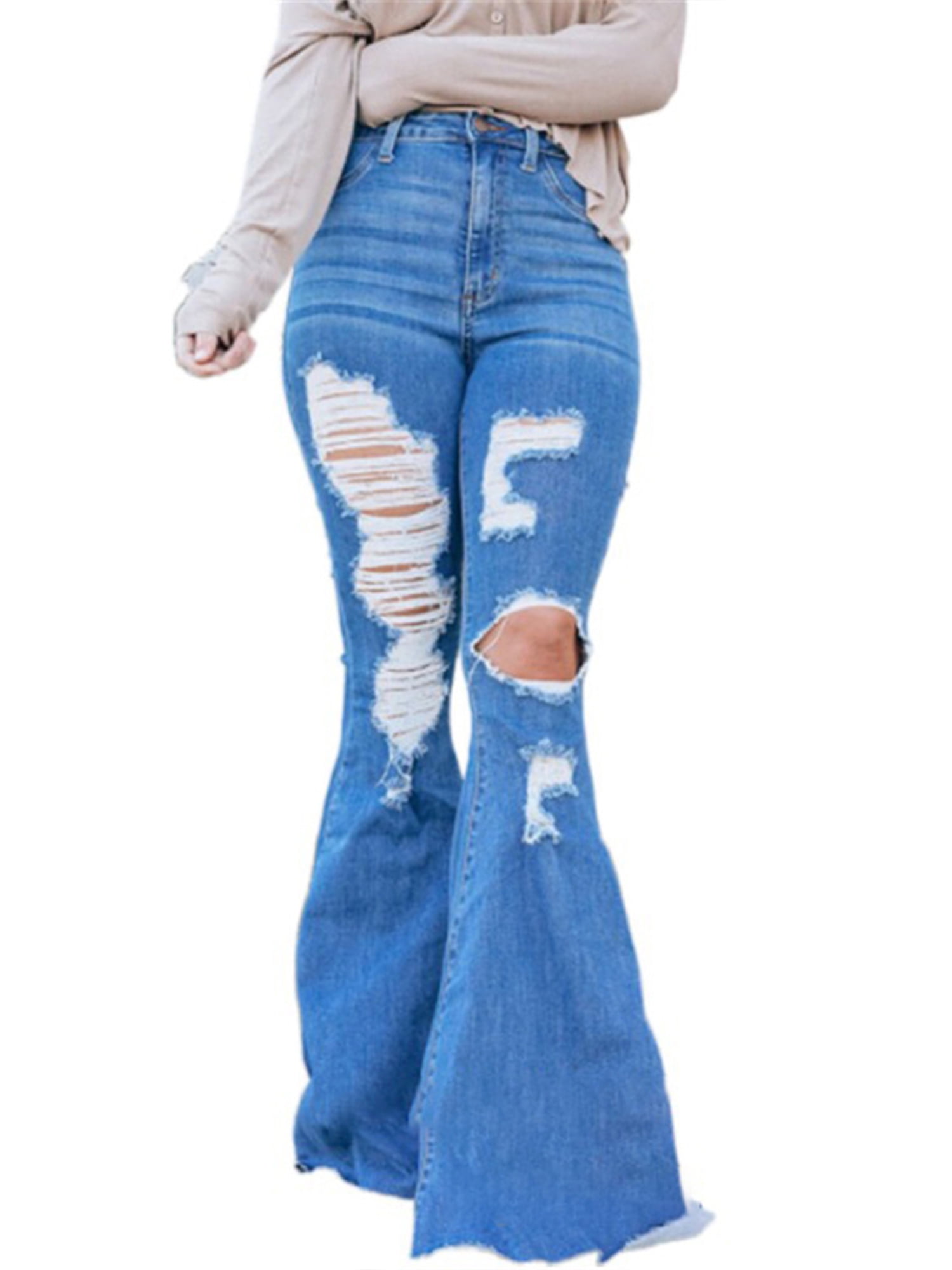 LAPA Women Bell Bottom High Rise Ripped Flare Jeans
