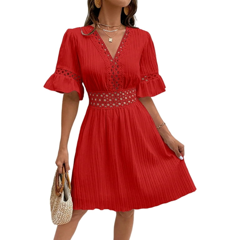 Women's V-Neck Solid Color Casual Dress Women's V-Neck Solid Color Casual Dress