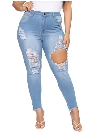 Plus Size Frayed Hem Jeans