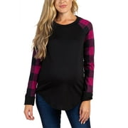 LAPA Women Pregnant Long Sleeve Plaid Print Tops Maternity Shirt