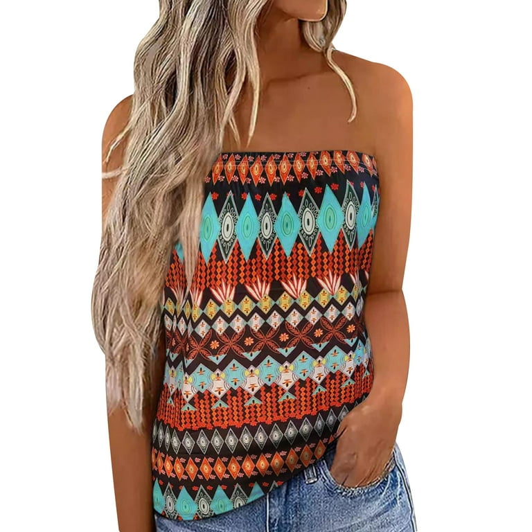 Women's Strapless Bandeau Boob Tube Tops Summer Beach Boho Blouse T Shirt  Top