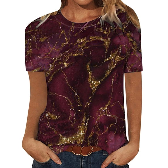 KVMeteor Women's Casual Short Sleeve Loose Tunic Tops Round Neck T-Shirt