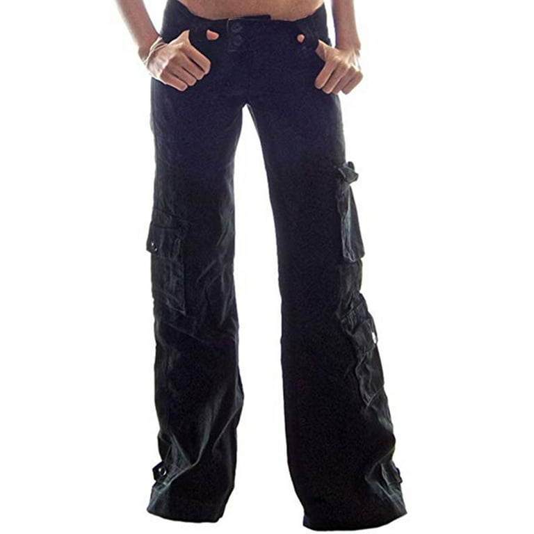 LAPA Women's Loose Solid Pockets Low Waist Full-length Cargo Pants