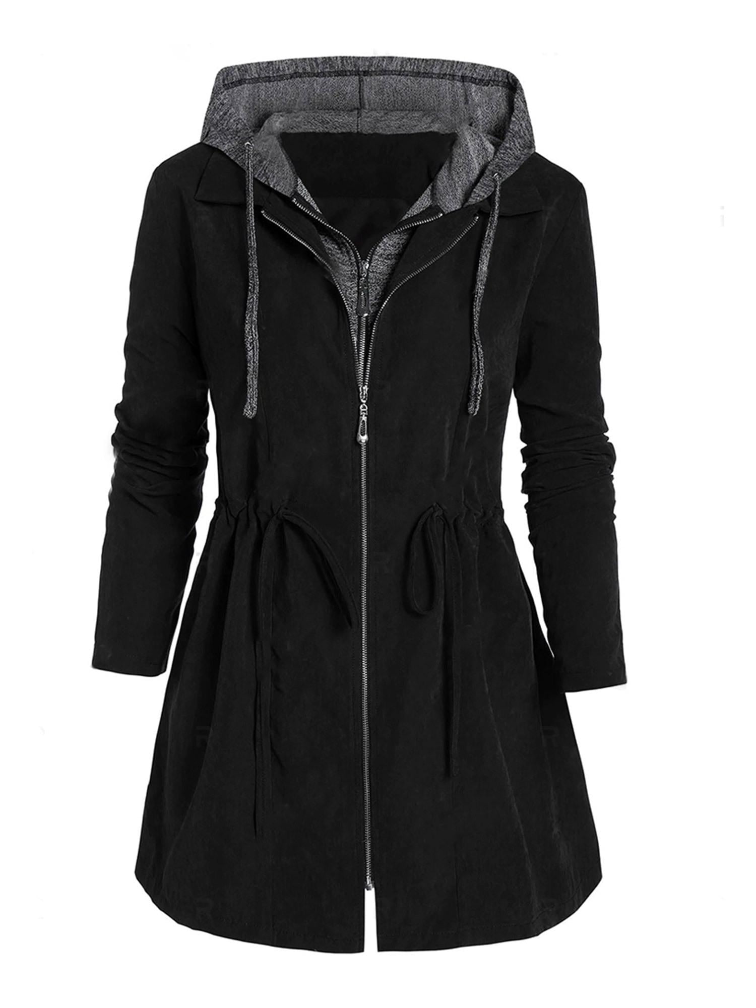 LAPA Women's Plus Size Casual Colorblock Hooded Coat Zip Up Loose Jacket Outwear