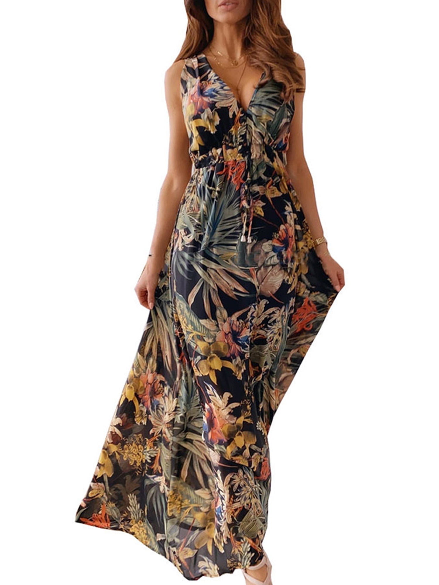 LAPA Womens Sleeveless Floral Maxi Dresses V Neck Malaysia
