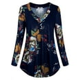 thumbnail image 1 of KVMeteor Womens Notch V-Neck Roll-up Long Sleeve Blouse Casual Flowy Tunic Tops Plus Size, 1 of 6