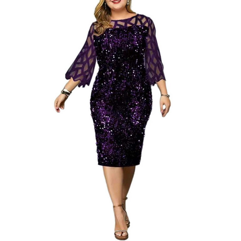 KVMeteor Womens Plus Size Cocktail Party Dress Sequins 3 4 Sleeve Evening Formal Dresses Walmart