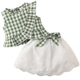 thumbnail image 1 of LAPAKIDS 6 Months Baby Girl Summer Clothes 9 Months Sleeveless Ruffle Trim Plaid Top + Bowknot Mini Skirt Toddler Girls Outfits, 1 of 5
