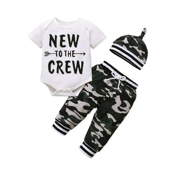 LAPAKIDS 9-12 Months Baby Boy Summer Outfits Set Newborn boy Clothes Short Sleeve Romper + Camo Pants + Hat