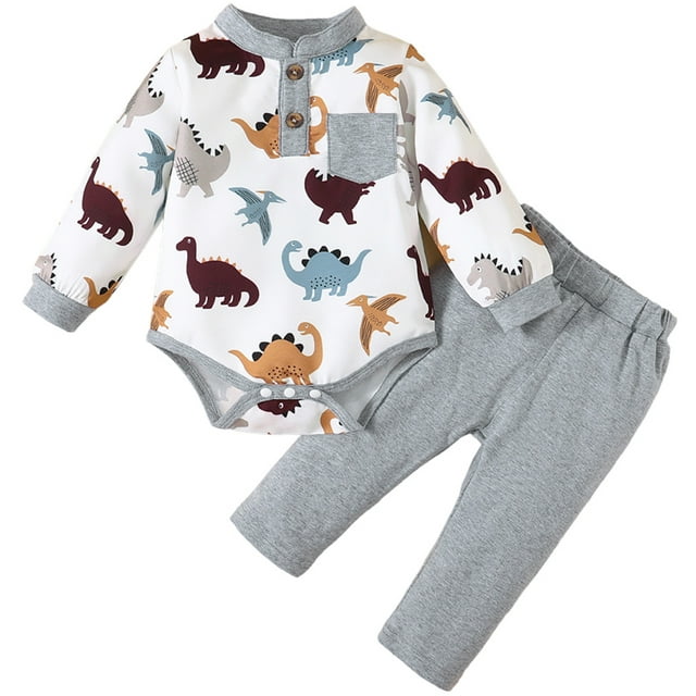 LAPAKIDS Baby Boy Clothes 36 Months Winter Dinosaur Print Romper Tops