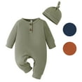 thumbnail image 1 of LAPAKIDS Baby Boy Clothes Outfit Set,Solid Long Sleeve Baby Boy Romper Jumpsuit with Hat for 9-12 Months, 1 of 8