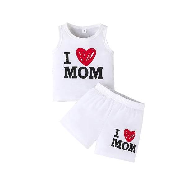 LAPAKIDS Baby Boy Girl Clothes Set Letter Print Sleeveless Top and Shorts Outfits, 2pcs,3-6 Months