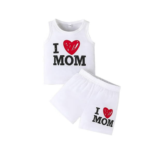 LAPAKIDS Baby Boy Girl Clothes Set Letter Print Sleeveless Top and Shorts Outfits, 2pcs,9-12 Months