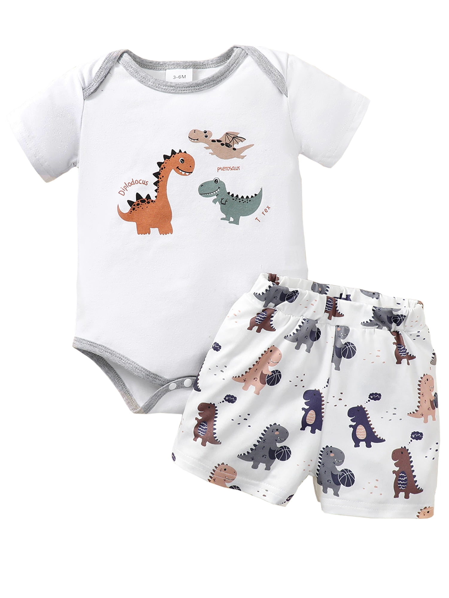 LAPAKIDS Baby Boy Outfits Summer Cartoon Shirt + Elastic Waist Shorts