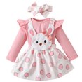 thumbnail image 1 of LAPAKIDS Baby Clothes for Girls 0-3 Months Long Sleeve Romper Tops + Bunny Suspender Skirt + Headband 3PCS Outfits, 1 of 7