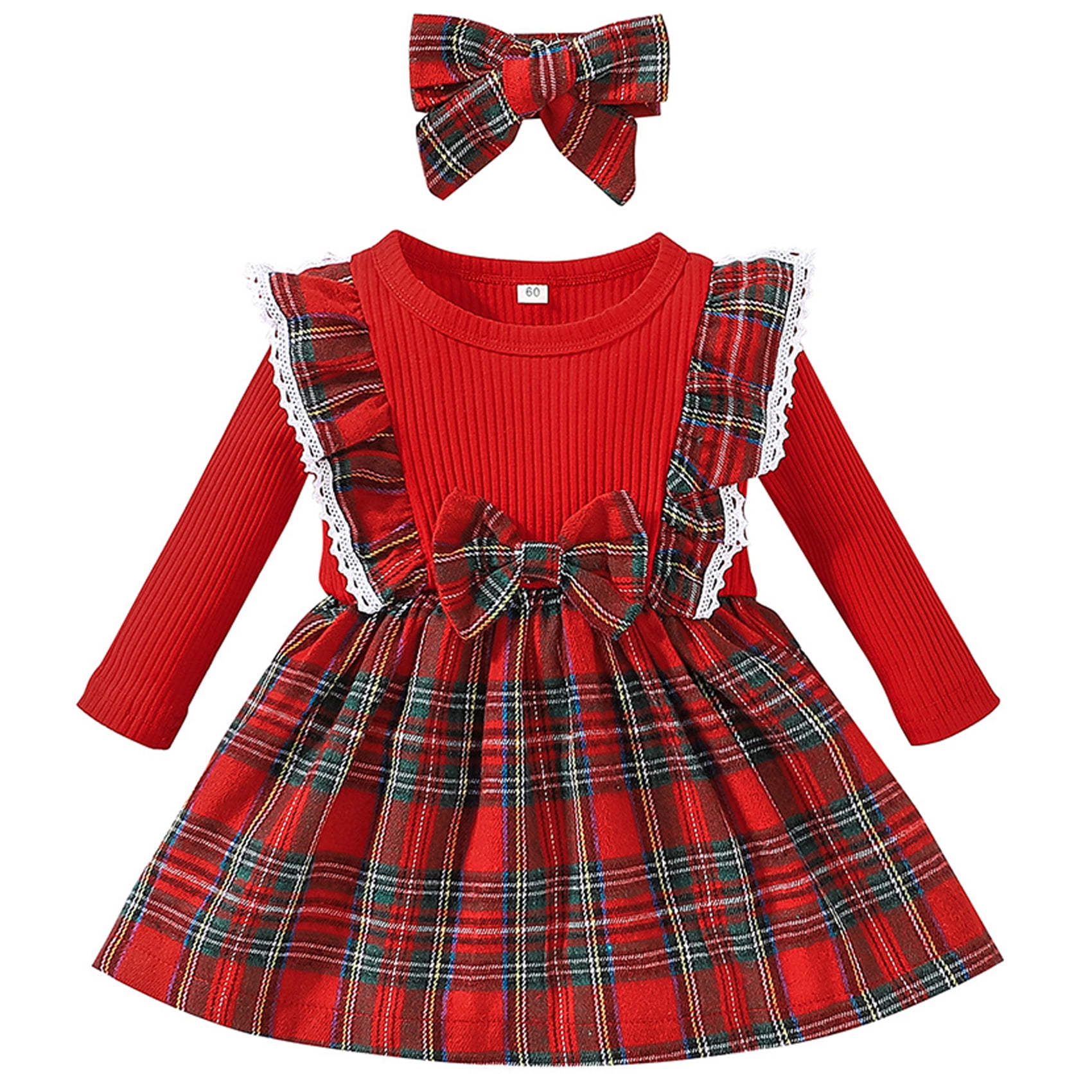 LAPAKIDS Baby Girl Clothes Newborn Dress Infant Outfit Fall Romper Jumpsuit Plaid Christmas