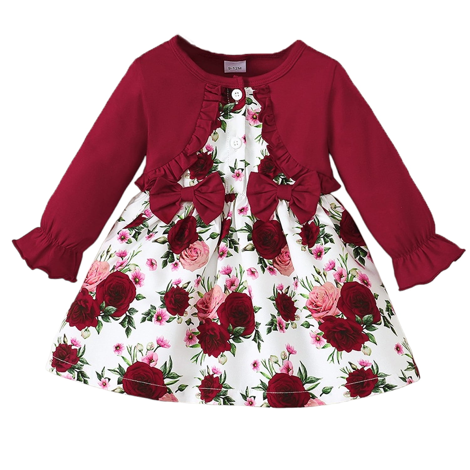 LAPAKIDS Baby Girl Clothes,Toddler Baby Girl Dress,Long Sleeve Floral