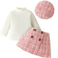 thumbnail image 1 of LAPAKIDS Baby Girls Clothes 2-3T Infant Girl Fall Winter Warm Outfits Long Sleeve Tops + Plaid Skirt + Hat 3Pcs Set, 1 of 7