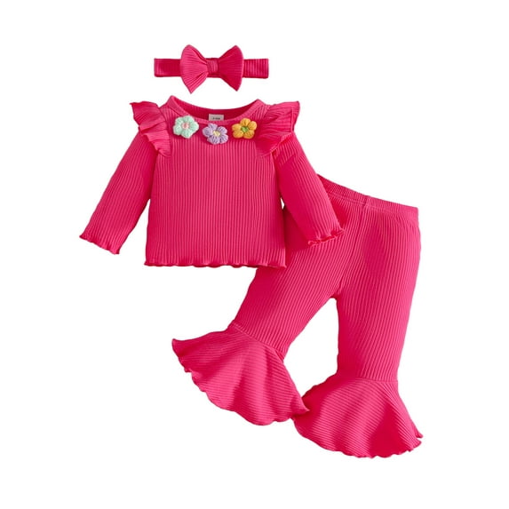 LAPAKIDS Baby Girls Clothes Infant Girl Long Sleeve Outfits Cute Floral Floral Decor Top & Pants 3PCS 18-24 Months