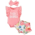 thumbnail image 1 of LAPAKIDS Baby Girls Summer Clothes 0-3 Months Ruffle Sleeveless Letter Romper Tops Floral Shorts Headband 3Pcs Outfits, 1 of 7