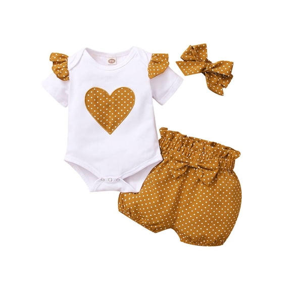 LAPAKIDS Baby Girls Summer Clothes Ruffles Romper +Shorts+Headband 3PCS Outfit Set 3-6 Months