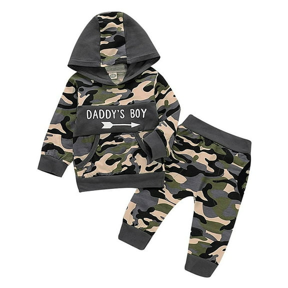 LAPAKIDS Infant Toddler Baby Boy Outfits Set Clothes Long Sleeve Hooded Sweatshirt Tops Pants 12-18 Months