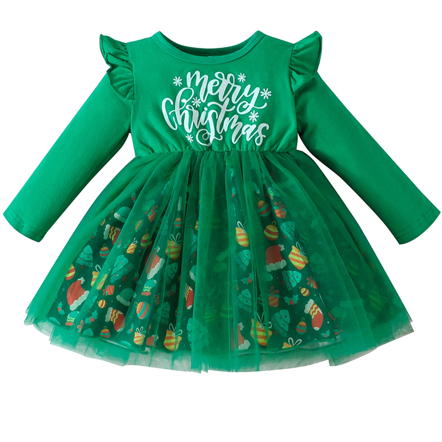 LAPAKIDS Infant Toddler Baby Girl Christmas Dress Christmas Theme Print