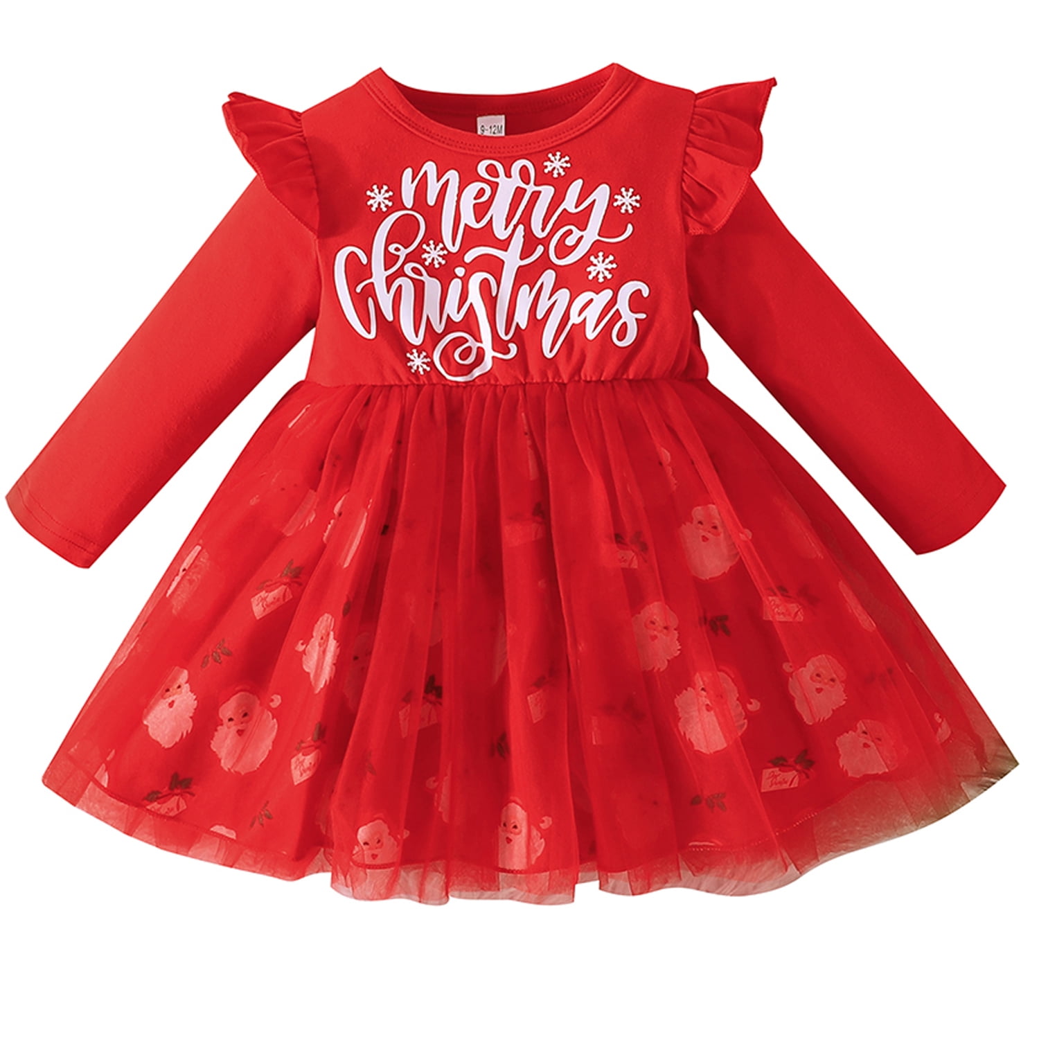 LAPAKIDS Infant Toddler Baby Girl Christmas Dress Santa Claus Print