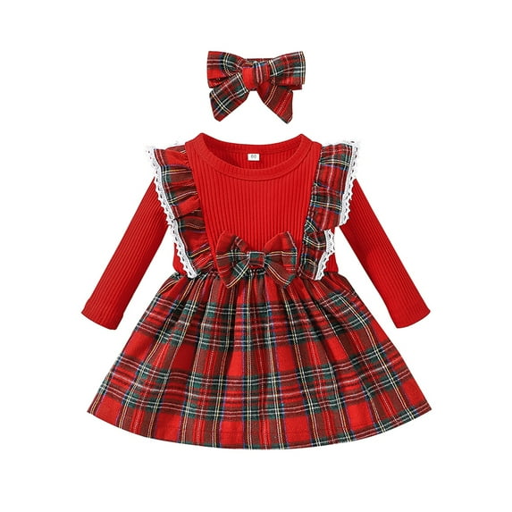 LAPAKIDS Infant Toddler Baby Girl Clothes Plaid Dress Christmas Outfits 18-24 Months