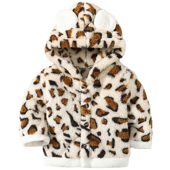 LAPAKIDS Infant Toddler Baby Girl Fall Winter Warm Jacket Coat Leopard Print Hooded Coat 2-3 T