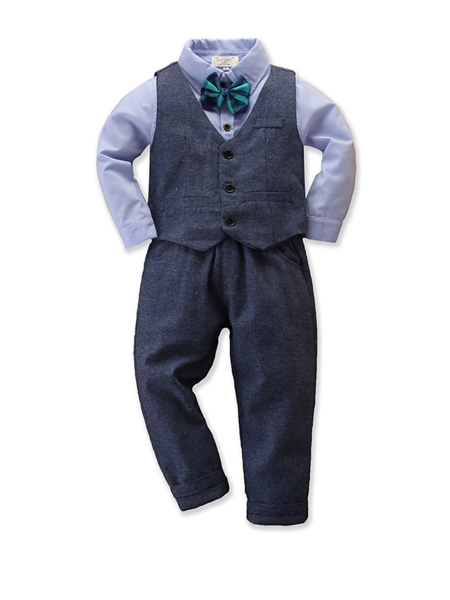 LAPAKIDS Kids Toddler Boys Formal Suit Set Long Sleeve Bow Tie Shirts