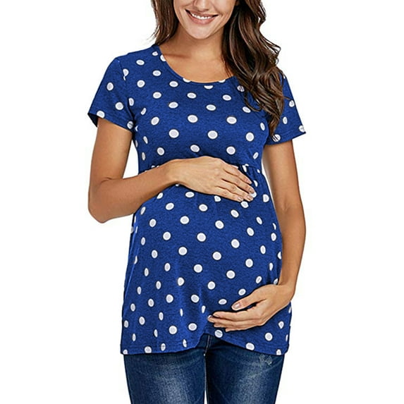 LAPAKIDS Maternity T-Shirt Clothes Short Sleeve Polka Dot Print Pregnancy Top Shirt
