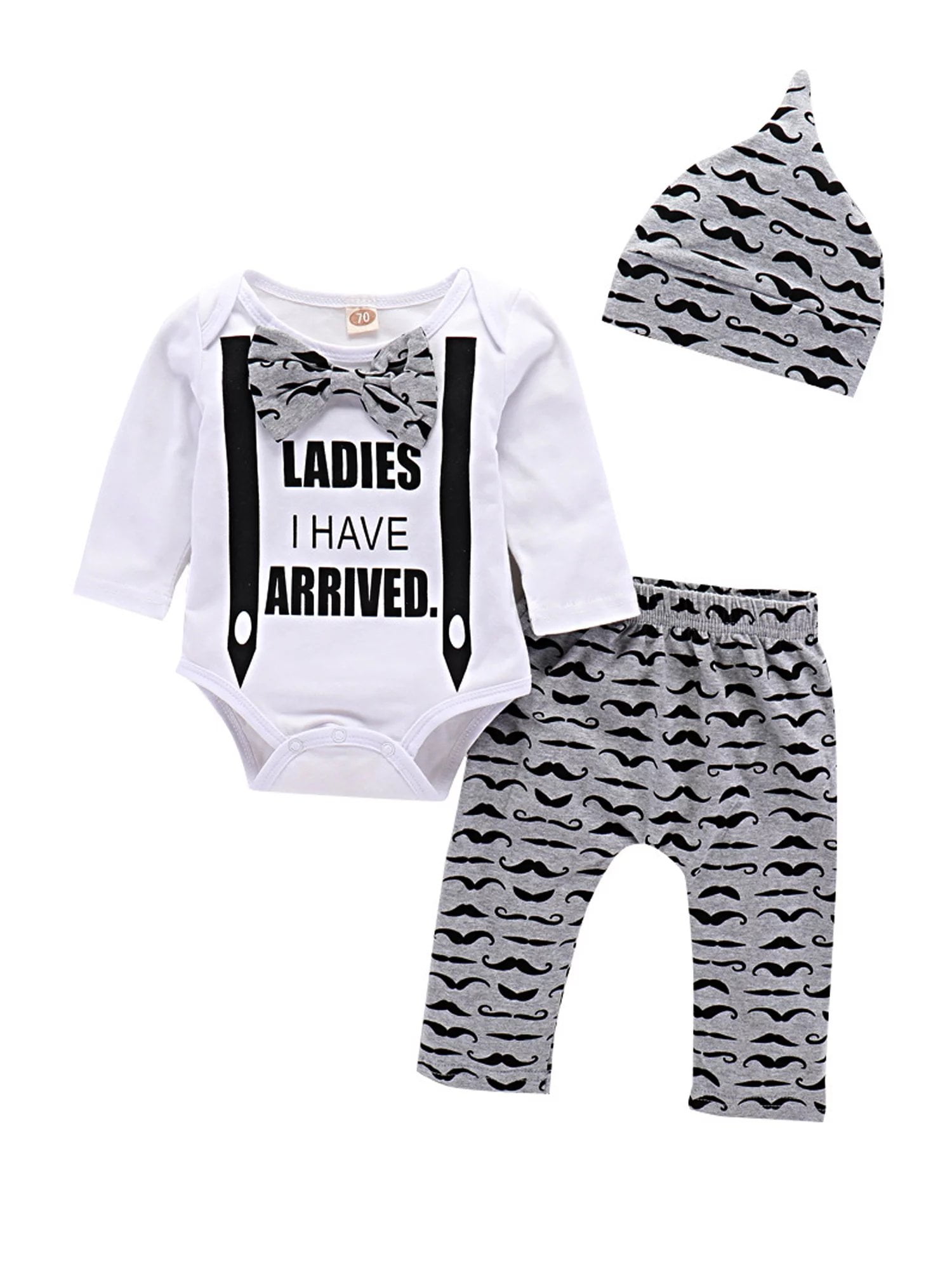 LAPAKIDS Newborn Baby Boy Outfits Bow-tie Tops Romper+Long pants+Hat ...