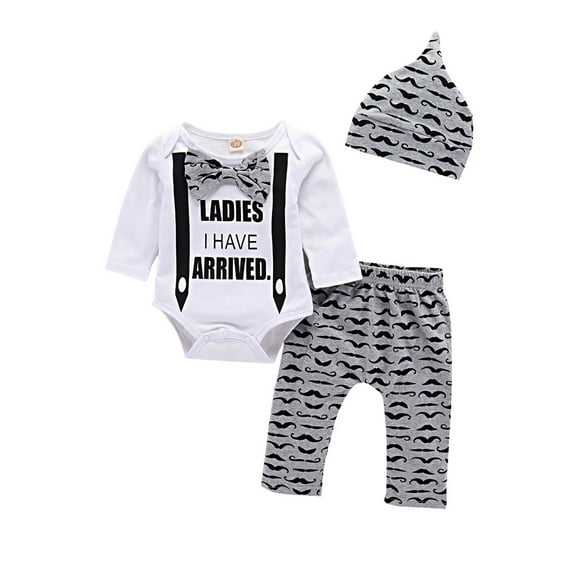 LAPAKIDS Newborn Baby Boy Outfits Bow-tie Tops Romper+Long pants+Hat Clothes Set 0-3 Months