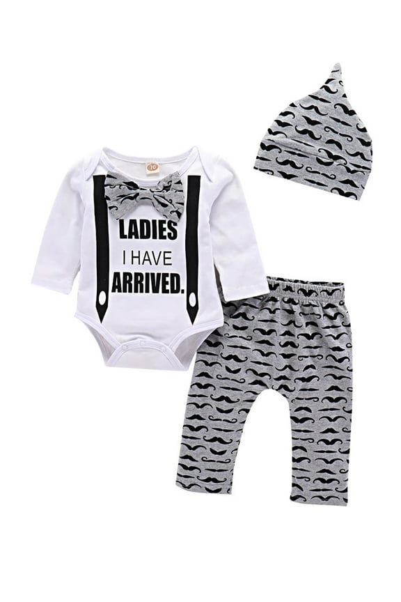 KIDS Newborn Baby Boy Outfits Bow-tie Tops Romper+Long pants+Hat Clothes Set 0-3 Months
