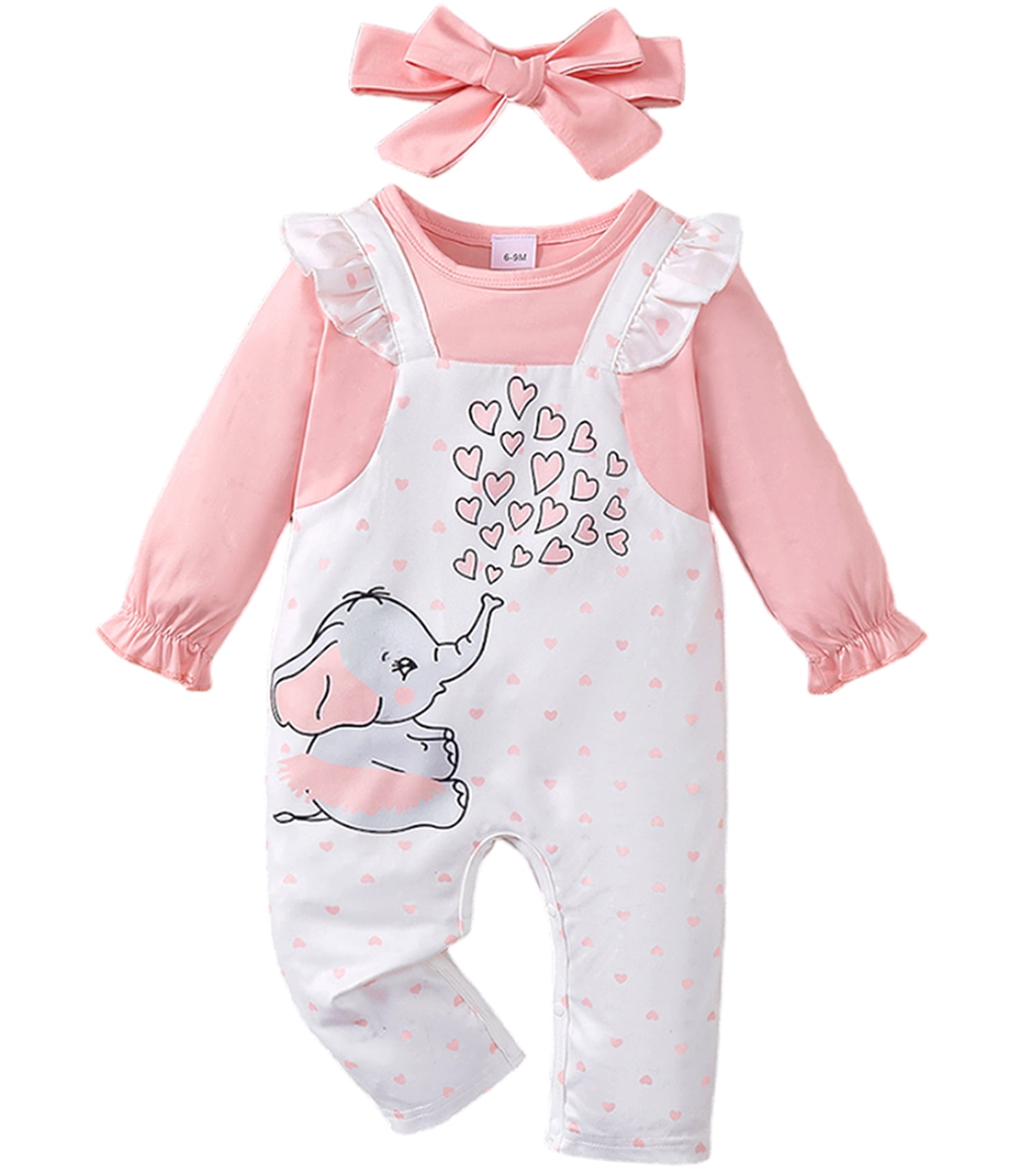 KIDS Newborn Baby Girl Clothes 0-3 Months Elephant Print Romper Jumpsuit Bodysuit Headband Cute Outfits