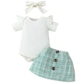 thumbnail image 1 of LAPAKIDS Newborn Baby Girl Summer Clothes 3-6 Months Ruffled Short Sleeve Rompers Tops Plaid Button Skirt Headhand 3Pcs Outfits, 1 of 7